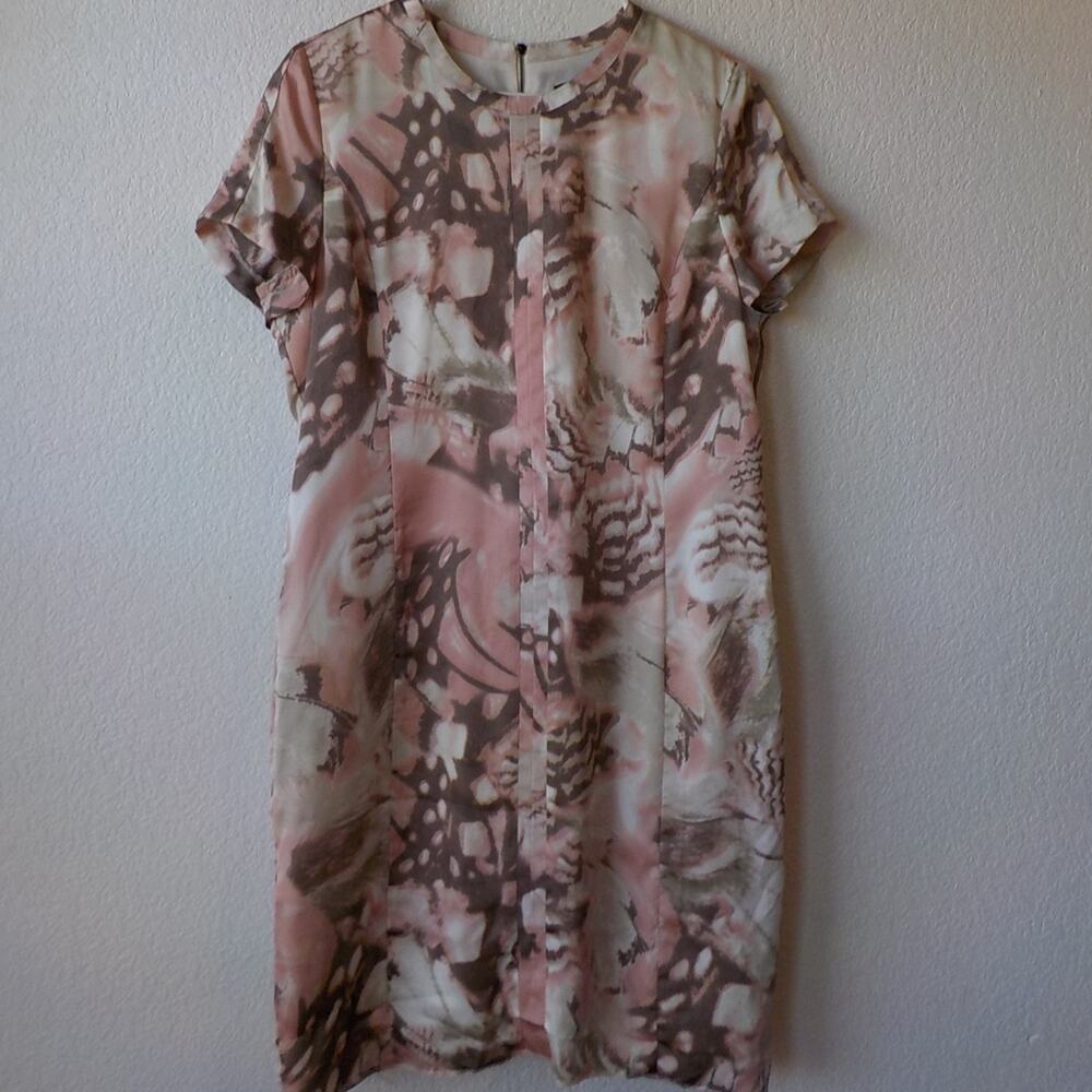 VTG Timeless Naeem Khan Pink Satin Sheath Dress Women size 12  Multicolor Zip Up